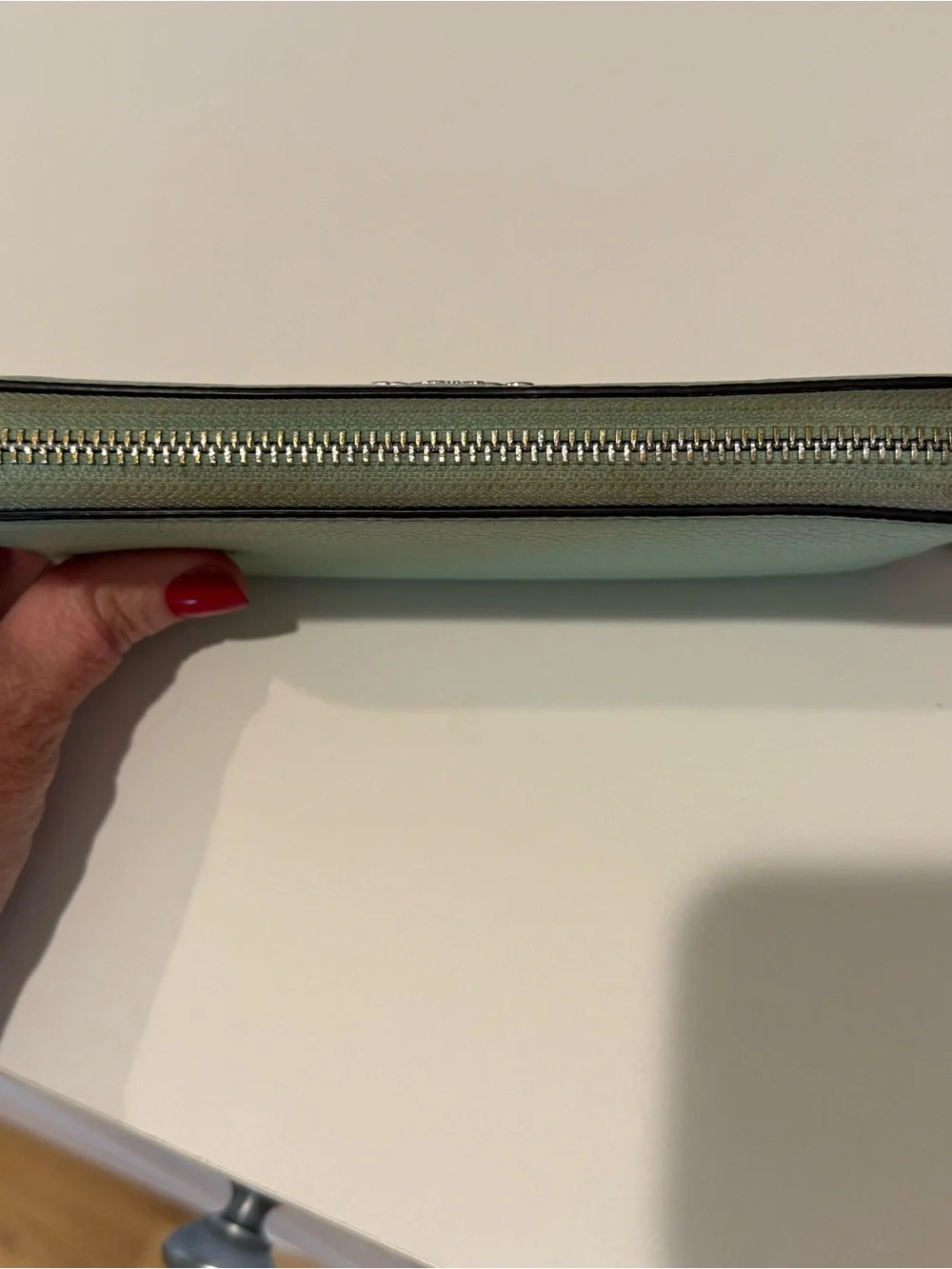 Coach Mint Green Leather Long Zip-Around Wristlet Wallet